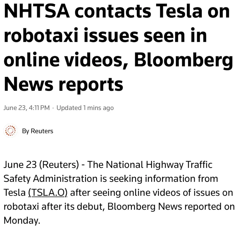 特斯拉无人出租&ldquo;翻车&rdquo;了？上线两日多次违反交规，运营首日就遭调查